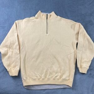 Caribbean Joe Mens M Quarter Zip Sweater Yellow 100% Cotton Mock Neck Warm Dad
